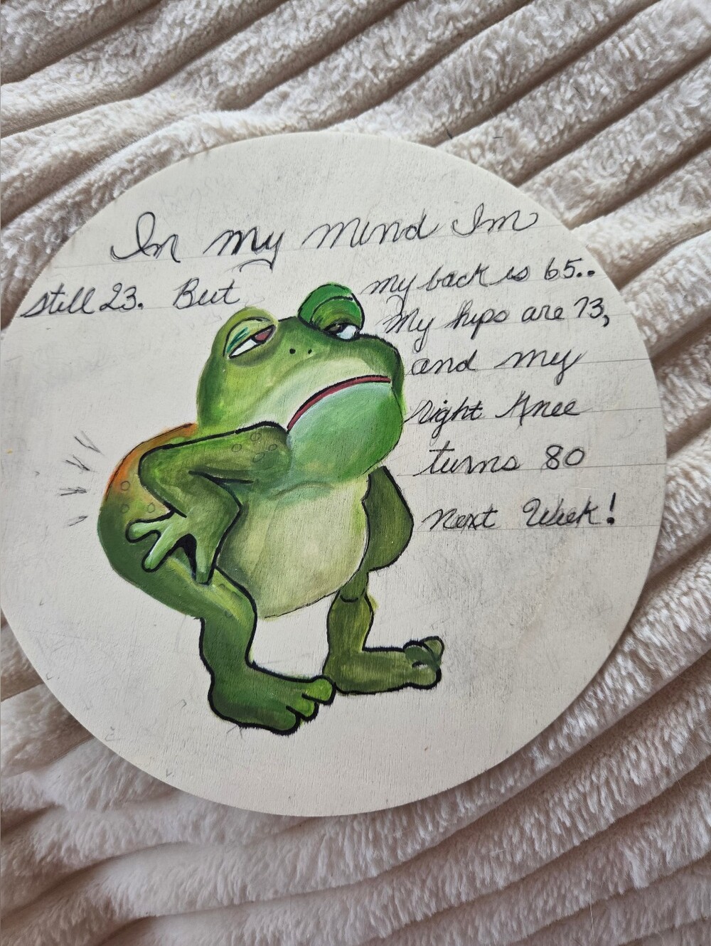 Hand Painted Complaining Green Frog Wall Art Plaque - 11x11
